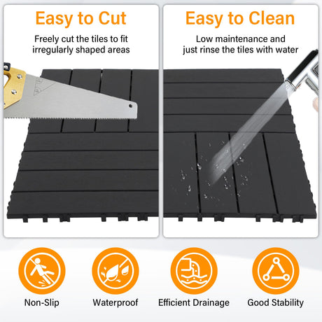 Neoaider 9PCS Plastic Interlocking Decking Tiles 12" x 12", Waterproof Outdoor Flooring All-Weather, Patio Floor Decking Tile for Garden Porch Poolside Balcony Backyard, Dark Grey Neoaider