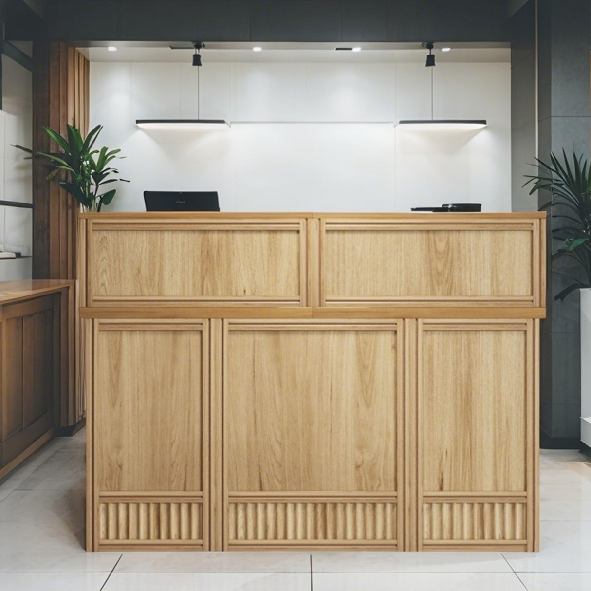 Tribesigns 57" Reception Desk with Counter, Modern Front Desk with Metal Frame, Wooden Retail Checkout Counter for Office, Reception Room, Beauty Salon, Lobby (Light Wood Color) Tribesigns