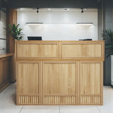Tribesigns 57" Reception Desk with Counter, Modern Front Desk with Metal Frame, Wooden Retail Checkout Counter for Office, Reception Room, Beauty Salon, Lobby (Light Wood Color) Tribesigns
