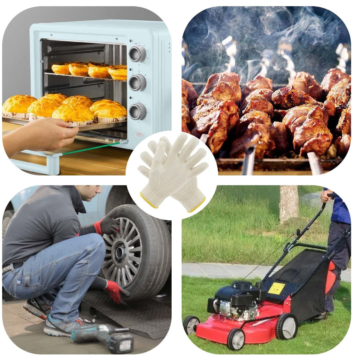 perfsign 4 Pairs Oven Gloves with Fingers,Thin and Light Heat Resistant Gloves for Cooking,Cotton Heat Resistant Gloves,Baking Gloves,Insulated BBQ Gloves for kitchen,Safety Protection Work,Housework perfsign