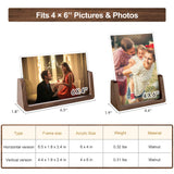Mixoo 4x6 Wood Photo Picture Frame 2 Pack - Rustic Wooden Picture Frame with Walnut Wood Base and High Definition Break Free Acrylic Covers for Tabletop or Desktop Display (Horizontal + Vertical) Mixoo