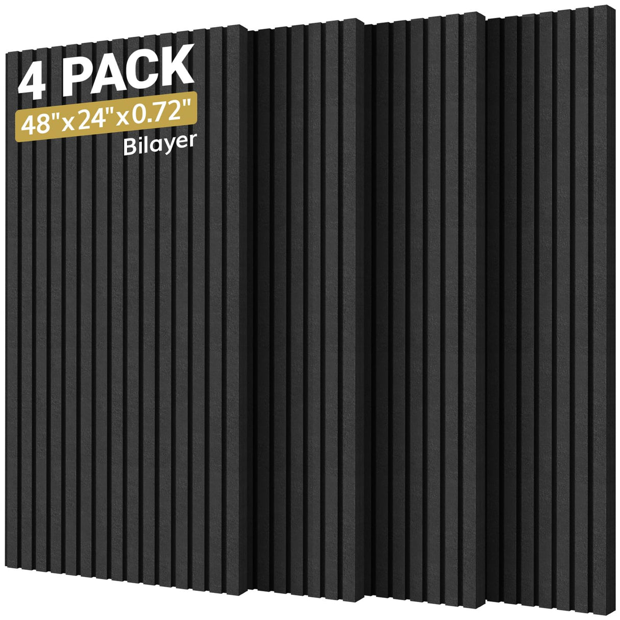 TONOR 4-Pack Bilayer Acoustic Panels Large Self-adhesive, 48” * 24” * 0.72” Adhesive Wall Panel, Large Soundproof Tiles for Echo Absorbtion, Acoustical Barrier of Polyester Fiber, Black TONOR