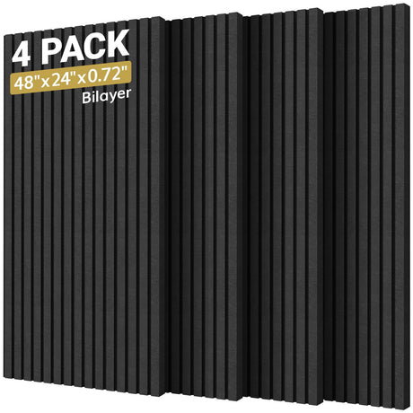 TONOR 4-Pack Bilayer Acoustic Panels Large Self-adhesive, 48” * 24” * 0.72” Adhesive Wall Panel, Large Soundproof Tiles for Echo Absorbtion, Acoustical Barrier of Polyester Fiber, Black TONOR
