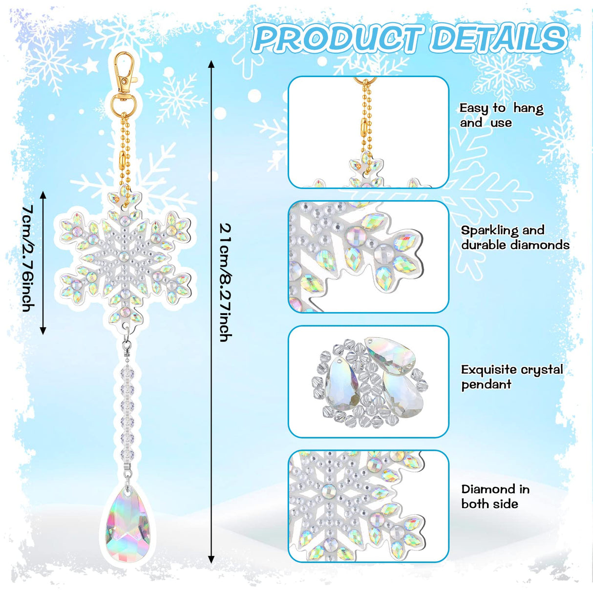 Perthlin 6 Pcs Christmas Snowflake Diamond Art Kits Double Sided Winter Diamond Wind Chimes Art for Window Christmas Tree Decoration Snowflake Suncatchers for DIY Crafts Wonderland Decoration Perthlin