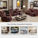 Toseslo Power Recliner Sofa Set, Brown Leather 3 Pieces Sectional Couch, Living Room Furniture Sets with LED Light, Modern Power Reclining Sets with Storage Console/Cup Holder for Living Room Toseslo