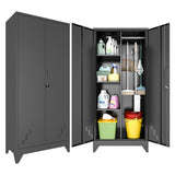 RGGCABINET Metal Storage Cabinet, Black Broom Storage Cabinets with Doors and Shelves, Tall Garage Tool Cabinet, Lockable Cleaning Closet Storage Cabinet for Home, Office, Laundry Room, Warehouses RGGCABINET