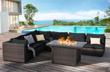TANGJEAMER Patio Furniture Set 7 Pieces with 44" Fire Pit Table, Rattan Outdoor Sectional Conversation Sets, All Weather Outdoor Furniture Set with Cushions for Garden Lawn Balcony Porch Deck Black TANGJEAMER