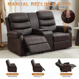 URRED Loveseat Recliner Sofa for Living Room, Oversized Manual Reclining Loveseat Sofa RV Couch with Console, Cup Holders, Lumbar Pillow, Hidden Storage, Faux Leather, Dark Brown URRED