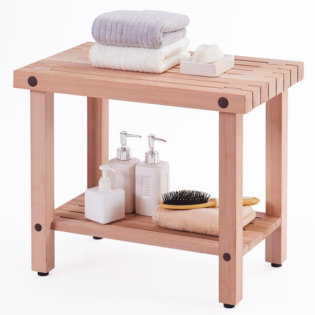 bingaai Cedar Wood Shower Bench 22" - Strong, Soft, Insulating, and Elegant Bathroom Bench for Comfortable Showers and Storage, Cedar Sauna Bench, Perfect for Spa, Patio & Garden Use bingaai