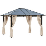 Outsunny 10' x 12' Hardtop Gazebo Canopy with Polycarbonate Roof, Aluminum Frame, Permanent Pavilion Outdoor Gazebo with Netting, for Patio, Garden, Backyard, Deck, Lawn, Off-White Outsunny