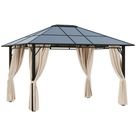 Outsunny 10' x 12' Hardtop Gazebo Canopy with Polycarbonate Roof, Aluminum Frame, Permanent Pavilion Outdoor Gazebo with Netting, for Patio, Garden, Backyard, Deck, Lawn, Off-White Outsunny