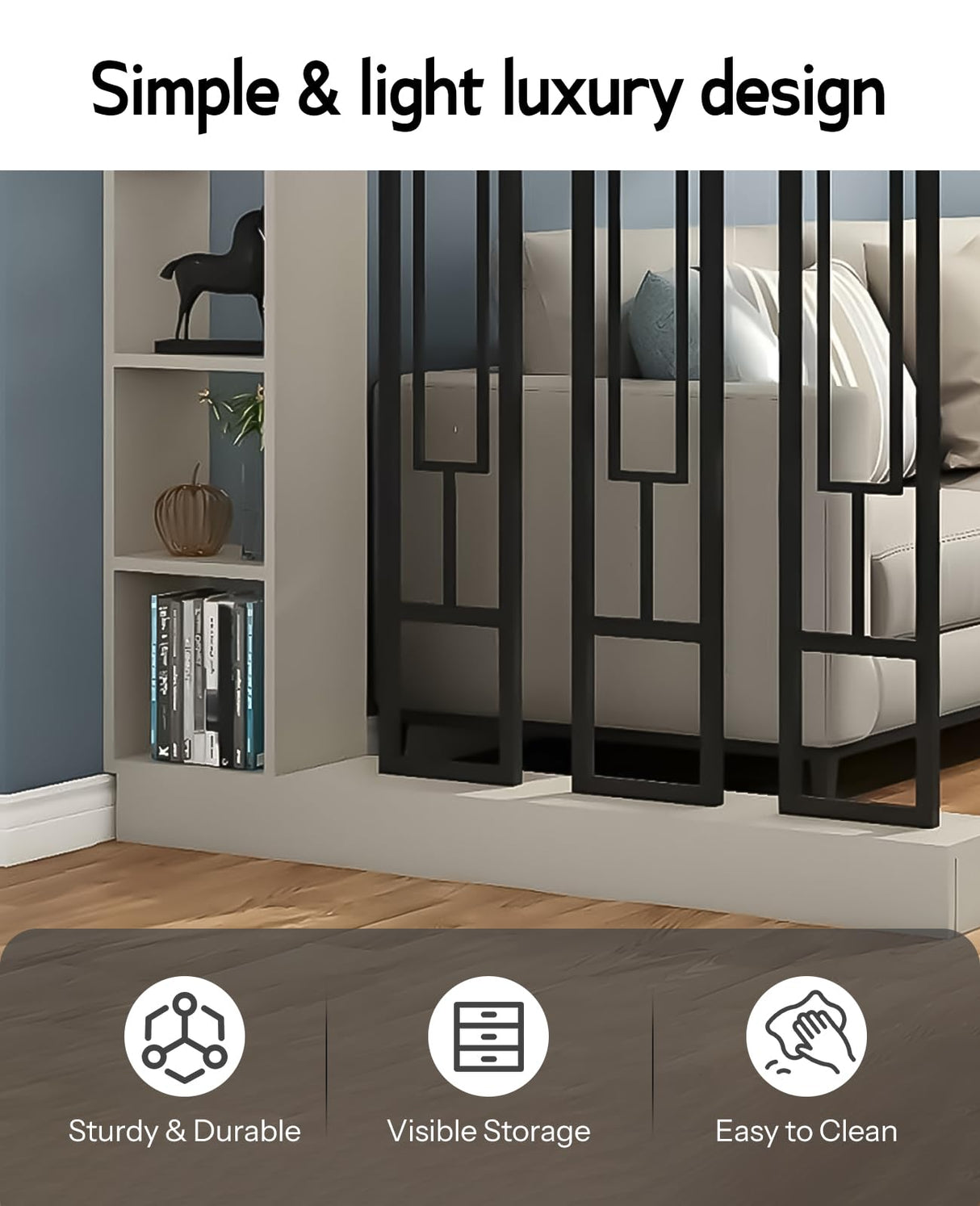 Kavie Wall Room Divider Bookshelf, Modern Wood Bookcase with Translucent Screens Storage Cabinet for Stylish Home Office Decor Display (Khaki+Black,39.5" L x 9.5" W x 79.5" H) Kavie