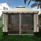 YITAHOME 10x12ft Patio Gazebo Outdoor Double Roof Canopy Gazebo w/Netting & Curtains, Soft Fabric Top Garden Winds Tent with Steel Frame for Lawn, Garden, Backyard and Deck, Khaki YITAHOME