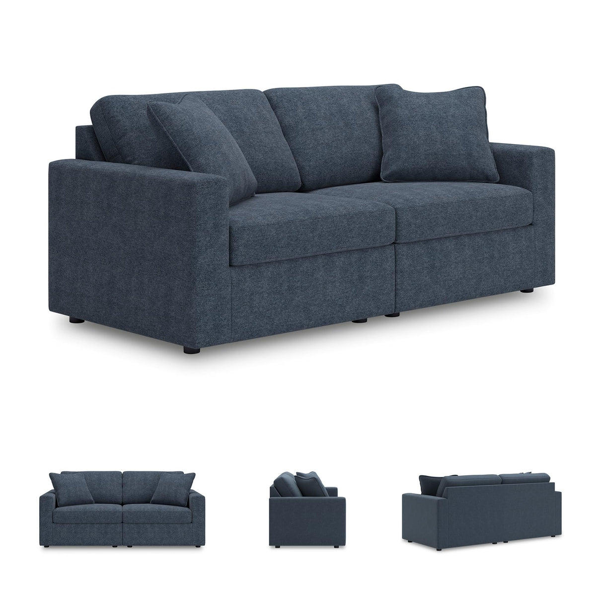 Signature Design by Ashley Modmax Contemporary Modular Stain Resistant 2-Piece Loveseat with Removable Covers and 2 Accent Pillows, Blue Signature Design by Ashley