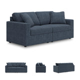 Signature Design by Ashley Modmax Contemporary Modular Stain Resistant 2-Piece Loveseat with Removable Covers and 2 Accent Pillows, Blue Signature Design by Ashley