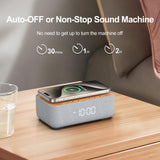 REACHER Sound Machine Alarm Clock with Magnetic Wireless Charging for iPhone, 15W Fast Wireless Charger Alarm Clocks White Noise Machine for Sleeping, Dimmable Display for Bedrooms-Wood Grain REACHER