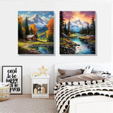 2 Pack Mountain Paint by Numbers Kit for Adults Beginner with Framed,Easy Adult Paint by Number Kits on Canvas DIY Painting for Beginners Art by Numbers for Home Wall Decor 10x12 Inch NEGEKFKX