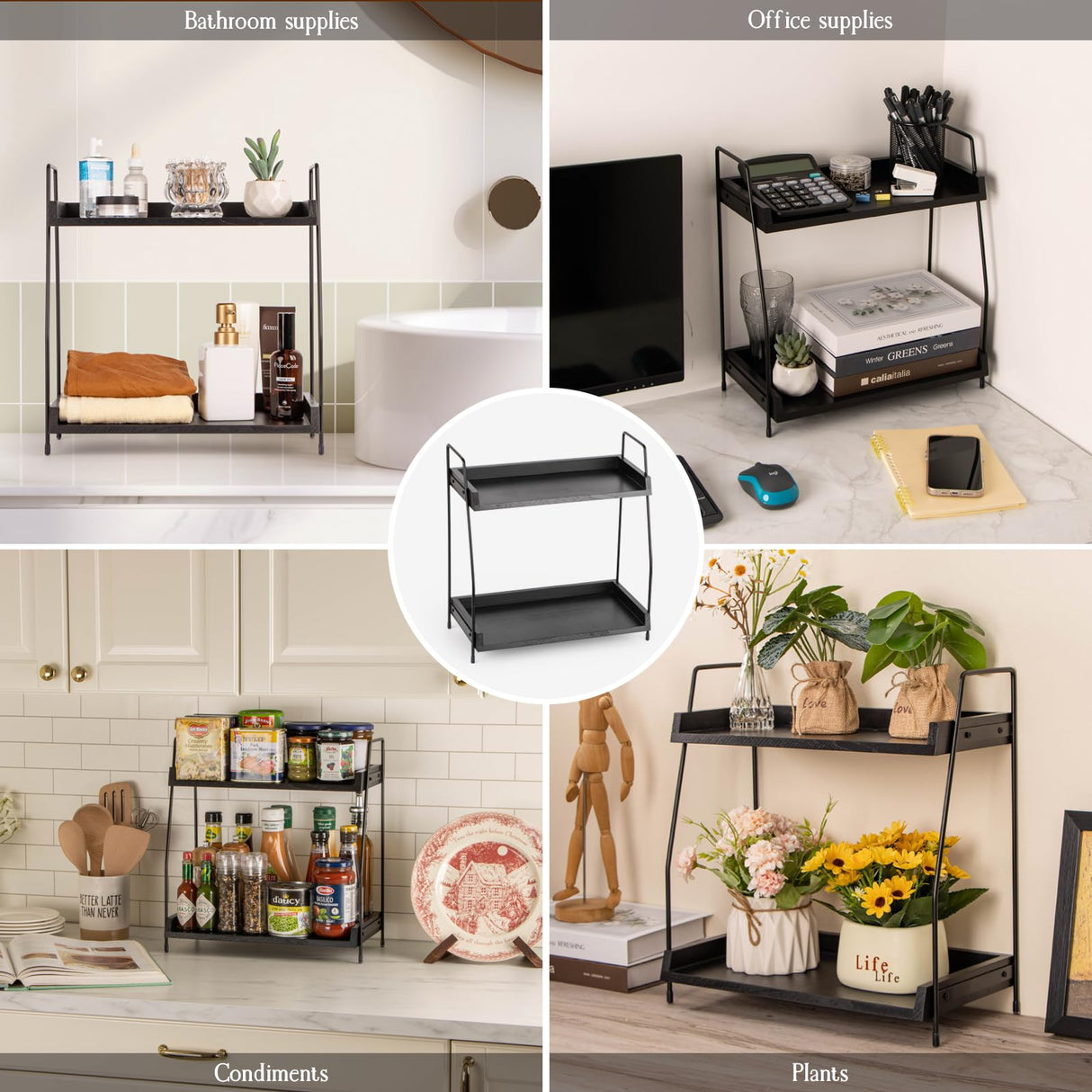 ANBOXIT 2-Tier Coffee Station Organizer, Wooden Kitchen Counter Shelf - Black ANBOXIT