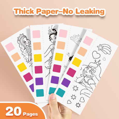 ZHOC Paint with Water Coloring Books for Kids, Pocket Mess Free Watercolor Painting Sets for Kids Ages 3 4 5 6 7 8+, Water Color Paint Set Arts and Crafts Gift for Boys Girls, Princess ZHOC
