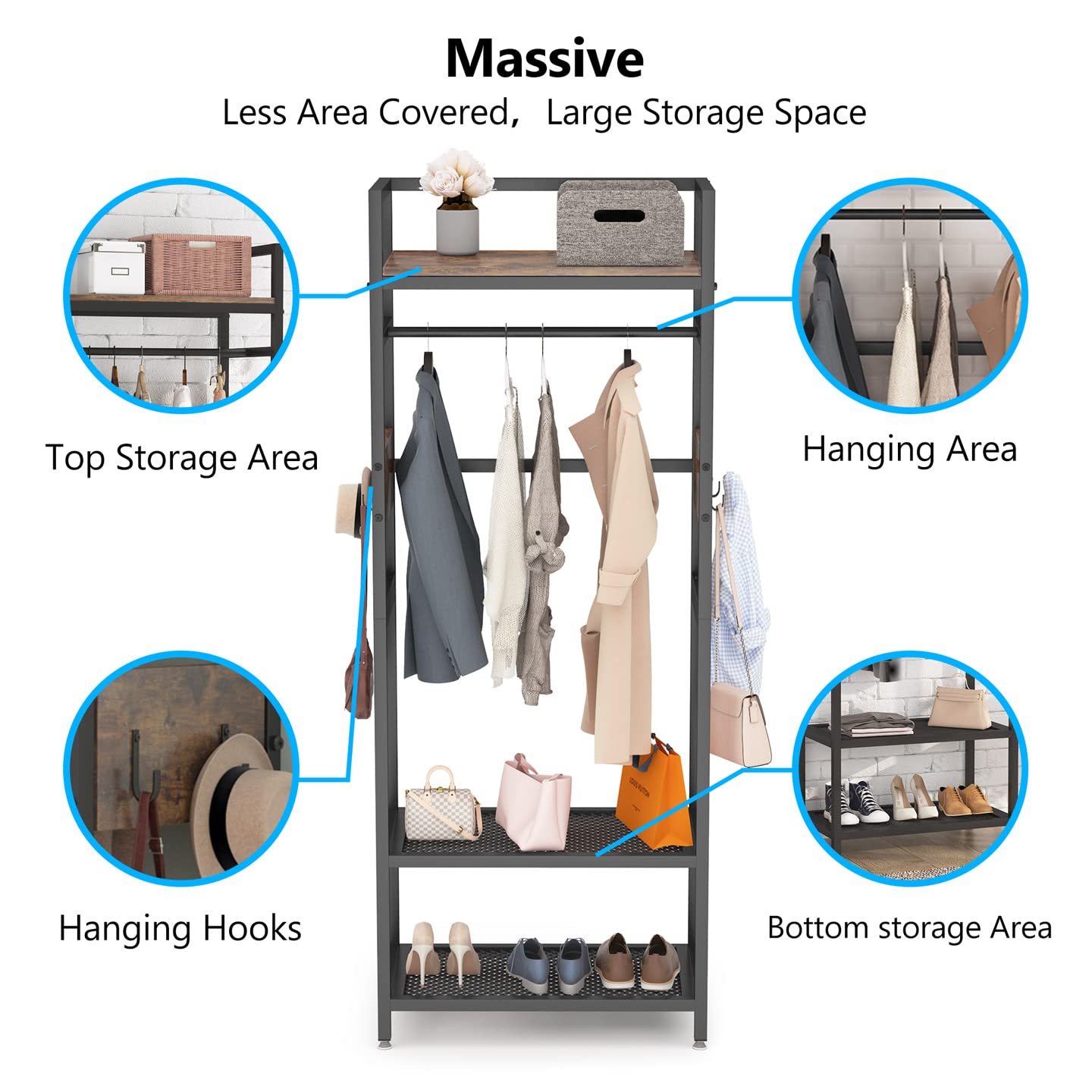 Tribesigns Small Heavy Duty Clothes Rack with Shelf and Hanging Rod, Freestanding Closet Organizer, Industrial Hall Tree Garments Rack for Small Space,Bedroom,27'' W X69'' H, Max Load 300LBS - WoodArtSupply