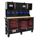 19 Drawers Rolling Tool Chest Large Mobile Workbench Heavy Duty Wood Top Tool Cart on Wheels Mechanic Toolbox Storage Cabinet for Garage, Workshop, Warehouse, Laboratory, with 2 Upper Cabinets WTRAVEL