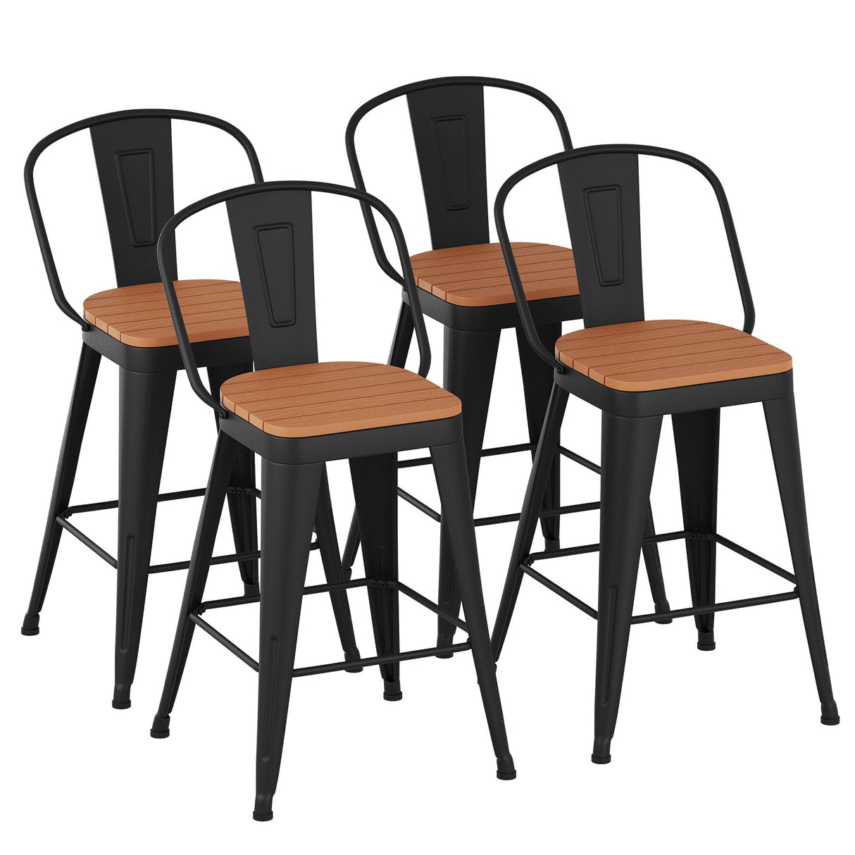 POINTANT Outdoor Metal Bar Stools Set of 4,24 inch Barstools Counter Height Bar Stool with High Back Farmhouse Kitchen Dining Chairs Bar Funiture for Outside POINTANT