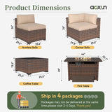 Aoxun 12 Piece Patio Furniture Set with 44” Fire Pit Table Wicker Rattan Outdoor Sectional Sofa Set with Coffee Table and Thickened Cushions, Beige (Waterproof Cover Included) Aoxun