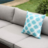 COSIEST 4-Piece Outdoor Furniture Set All-Weather Brown Wicker Sectional Sofa w Warm Gray Thick Cushions, Glass Coffee Table, 2 Teal Pattern Pillows COSIEST