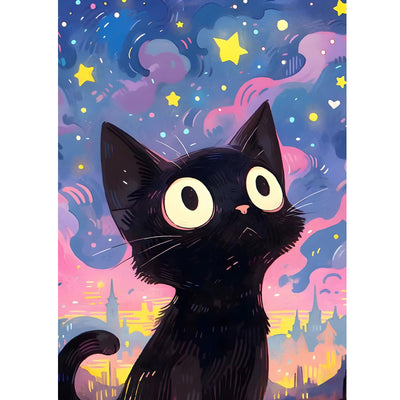 HEIBAGO Starry Night Cat Diamond Art Kits for Adults Beginners, 5D Diamond Painting Animal Kits, DIY Full Round Drill Diamond Dots Paintings Picture Gem Art Craft for Home Wall Decor 12x16 Inch
