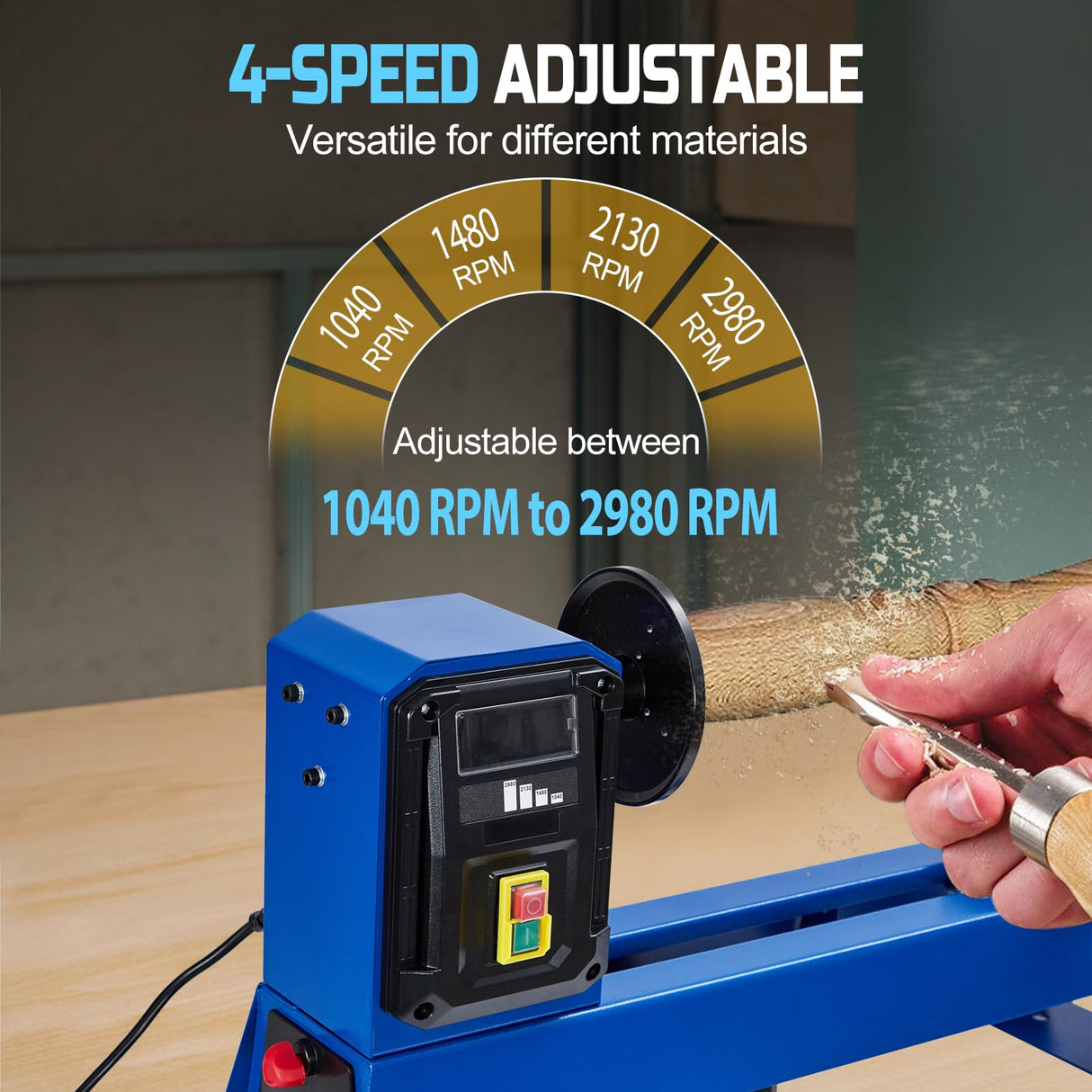 Wood Lathe, 14" x 40" Benchtop Wood Lathe Machine 0.5 HP Infinitely Variable Speed 1040-2980 RPM, Wood Turning Lathe Machine with Wrench & 2 Chisels for Woodworking, Woodturning Garvee
