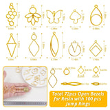 LET'S RESIN 172 pcs Open Bezels for Resin, 2 Size 36 Styles of Gold Hollow Frame Pendants Bezels with 100pcs Jump Rings, Unique Resin Bezels for Jewelry Making, Necklaces Earrings Making Supplies LET'S RESIN