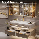 High QLO Bathroom Vanity - Double Floating Vanity Cabinet Sink and Glass Multilayer Solid Wood Modern & Bathroom Led Mirror (60IN) High QLO