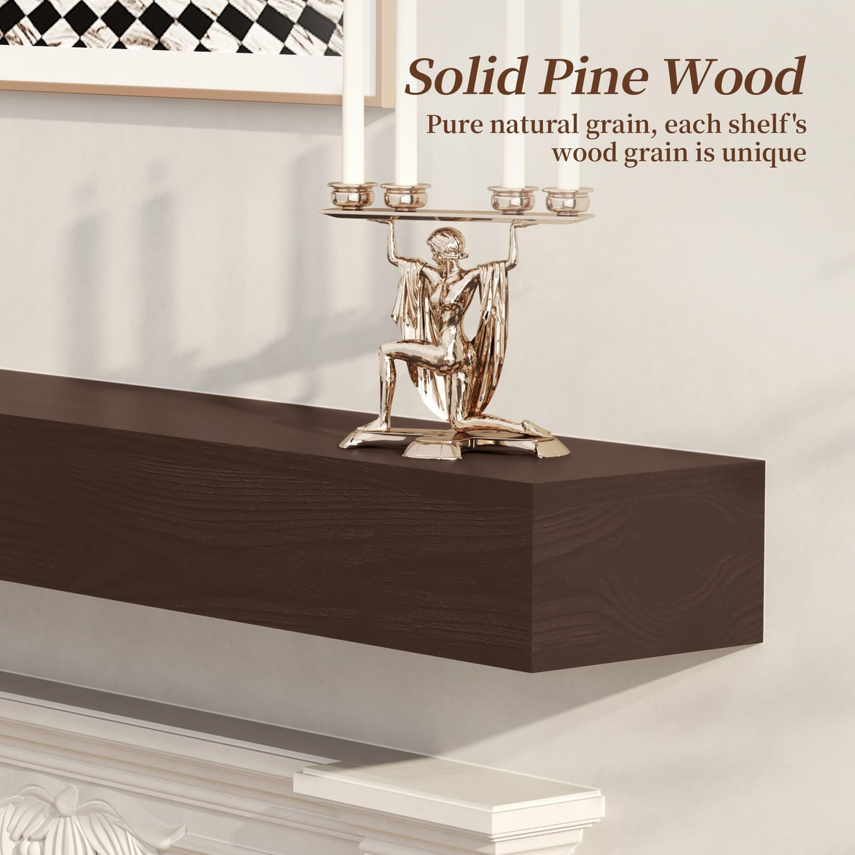 CRAFTEASE Fireplace Mantel 60 Inch Solid Wood Mantels for Over Fireplace 5" Thick Wall Mounted Shelves Long Floating Farmhouse Shelf Handcrafted Wooden Fireplace Mantle 60 X 8 X 5 - Rustic Brown CRAFTEASE