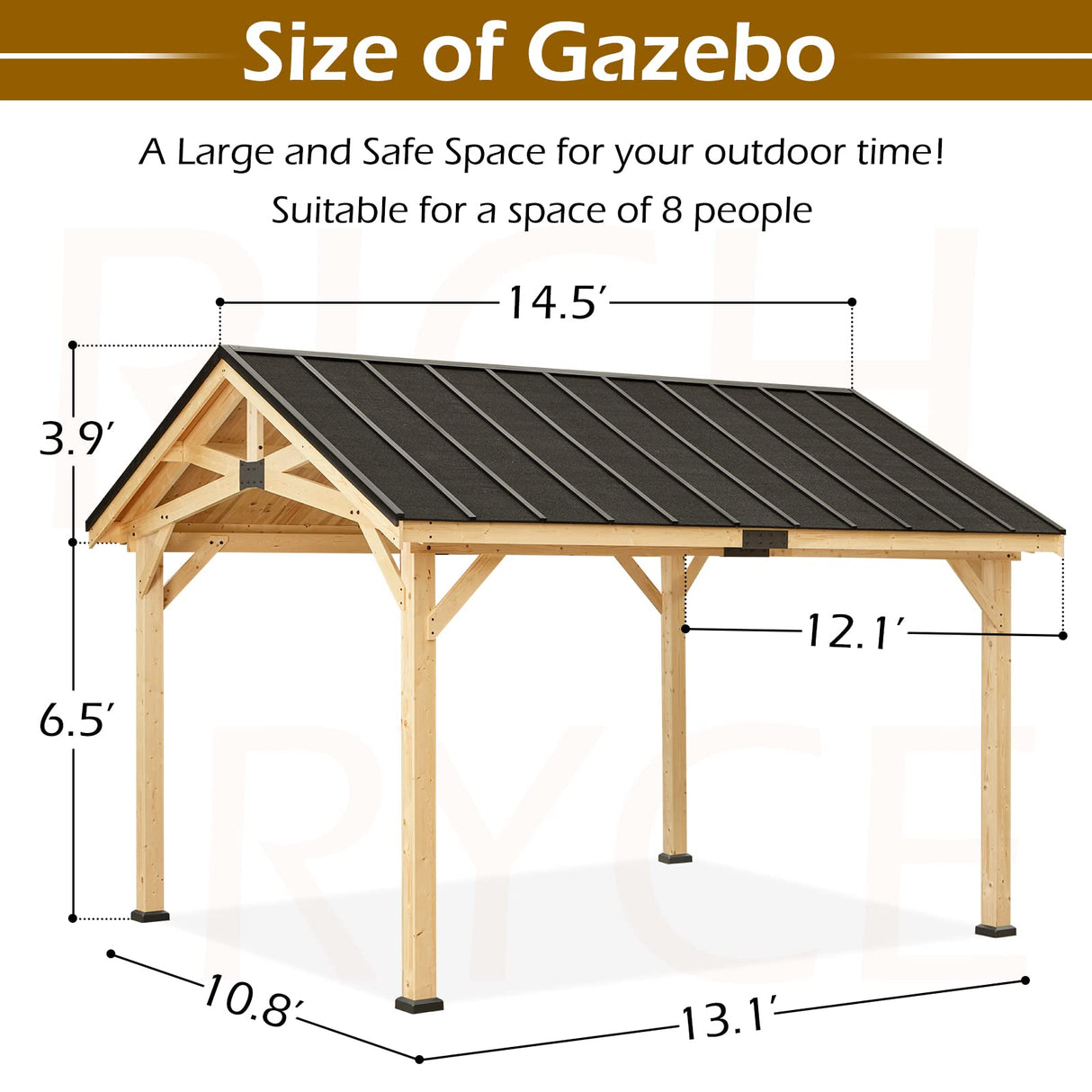 YOLENY Wood Gazebo, 12' x 15' Gazebo Hardtop Gazebo, Spruce Wood Solid Wood Gazebo, Waterproof Asphalt Roof, for Lawns, Beach, Patio, Garden, Yard, Easy Assembly YOLENY