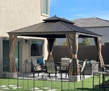 PURPLE LEAF Hardtop Gazebo 10' X 14' Metal Roof with Netting and Curtains Hard Top Backyard Patio Gazebos Permanent Canopy Deck Garden Hot Tub Outdoor Pavilion PURPLE LEAF