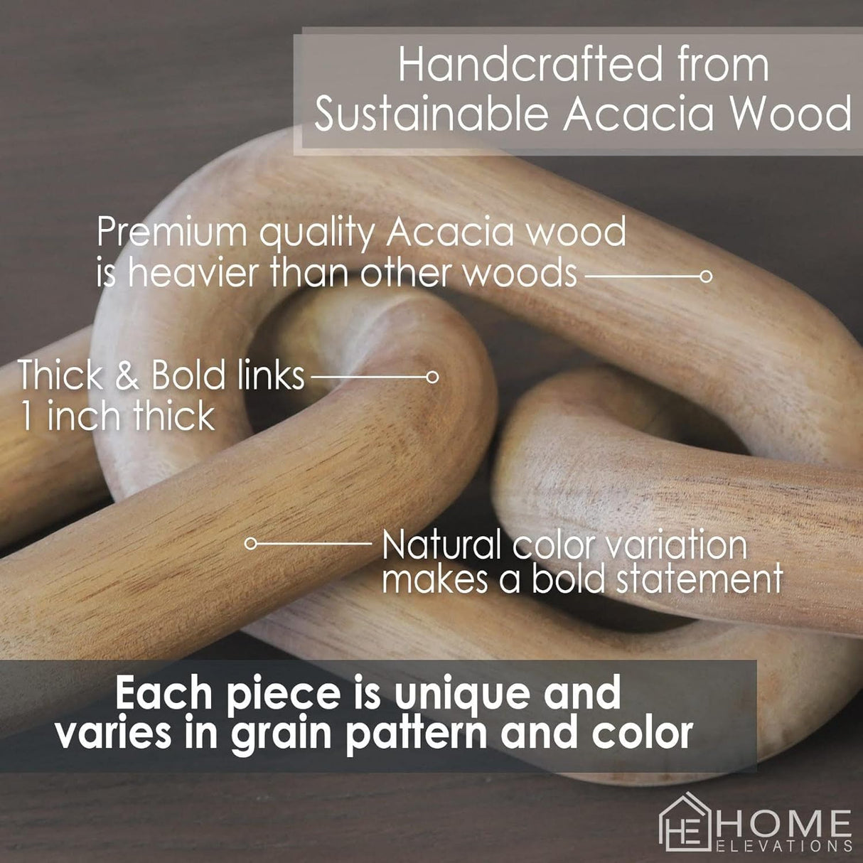 Product Elevations Wooden Chain Link Decor - 21" Long Decorative Knot for Shelf Decor - Natural Wood Chain Decor for Coffee Table - Modern Farmhouse & Rustic Housewarming Gift (Light Brown) Product Elevations