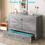 CECER Queen Size Murphy Bed with Tri-Folding Mattress，Murphy Bed with Charging Station and 2 Large Storage Drawers for Small Spaces/Bedroom（Grey） CECER