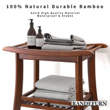 RANDEFURN 24“ Teak Shower Bench with Shelf,Teak Wood Shower Stool,Waterproof Wood Shower Chair for Elderly,2-Tier Wooden Shower Seat Spa Stool for Indoor and Outdoor Use.(24 x 13.4 x 18.3in, Brown) RANDEFURN