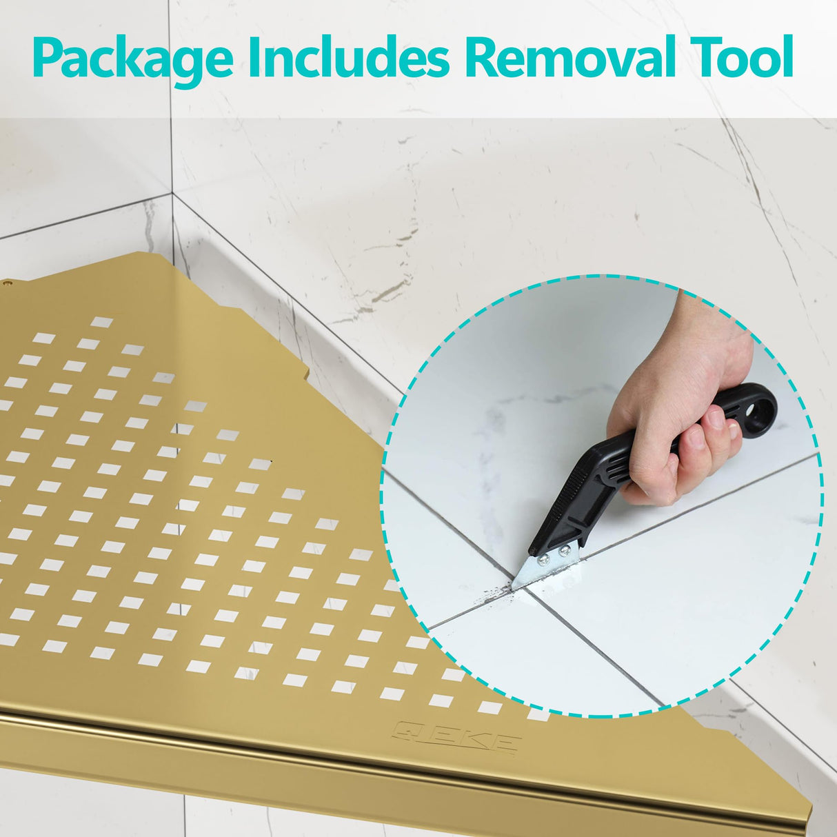 Qeke 2 Pack Bathroom Corner Shelf, Recessed 12" Corner Shower Shelf, SUS304 Stainless Steel Triangular Wall Mount, No Drilling, Brushed Golden Qeke