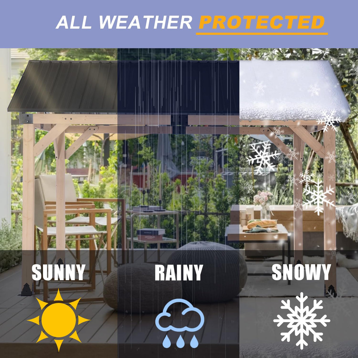 CHARMELEON 10x12 FT Wood Gazebo Outdoor – Hardtop Metal Roof Gazebo with Cedar Frame – Patio Gazebo for Wood Carport Use – Gable Roof Pavilion Gazebo para Patio, Backyard, Deck, Lawn and Garden HEAVDUTY