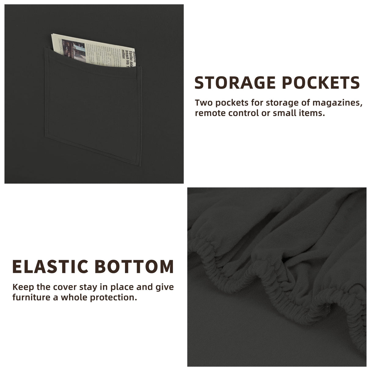 Easy-Going 7 Pieces Stretch Couch Cover Washable Sofa Cover Set for 3 Backrest and Seat Cushion Couch Anti-Slip Sofa Slipcover Furniture Protector with Elastic Bottom (Large, Dark Grey) Easy-Going