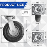 RRQ 8 Inch Caster Wheels, Pneumatic Swivel Caster Wheels with Zinc Top Plate 360 Degree Rotation for Cart, Dolly, Trolley, Workbench and Wagon, Black Rubber Wheels, 590 Lbs Total Capacity (2 Pack) RRQ
