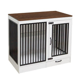 yookare White Heavy Duty Furniture Dog Crate, Wood and Metal Kennel Cage, Pet House End Table with Drawer and Pull-Out Design, Dog Home for Indoor use, Large Size yookare
