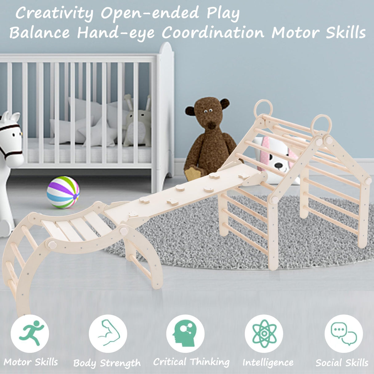 RMHDSLF Transformable Climbing Triangle, Pikler Triangle Set with Arch and Ramp, Foldable Wooden Montessori Climbing, Wood Play Gym, Toddler Gym for 2-6 Years. RMHDSLF