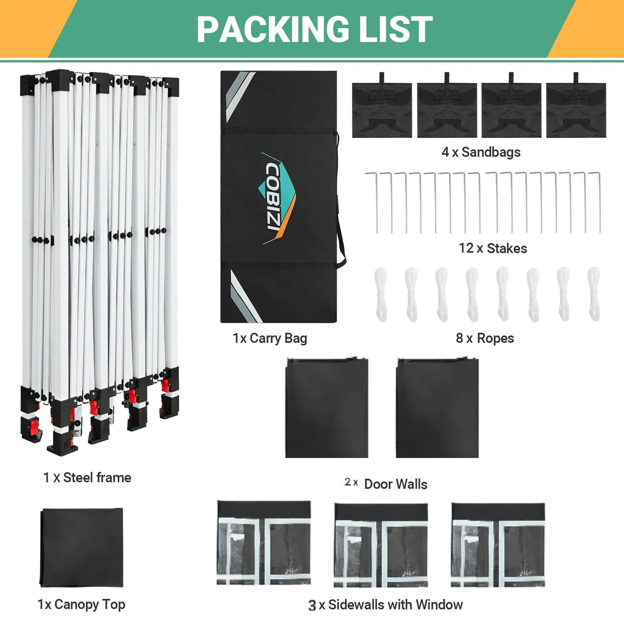 COBIZI 10x30 Canopy Party Tent with 5 Walls 10x30 Pop Up Tent for Parties Waterproof UPF 50+ Outdoor Commercial Event Tent for Party Backyard Gazebo Canopy with Sidewalls & Sandbags(10x30ft) COBIZI