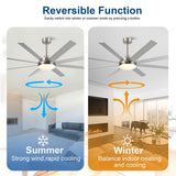 72 Inch Large Ceiling Fans with Lights and Remote, Modern Brushed Nickel Ceiling Fan for Indoor or Outdoor Patio, 6 Speed, Reversible, DC Motor, Timer, 3 CCT, Dimmable putroad
