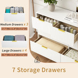 Sscaktu 7 Drawer Dresser and Nightstand Sets for Bedroom, 3 Pcs Bedroom Set，Night Stand Set of 2 & 7 Drawer Dresser with Gold Handles, Modern Wood Chest of Drawers Storage Cabinet Set, White Sscaktu