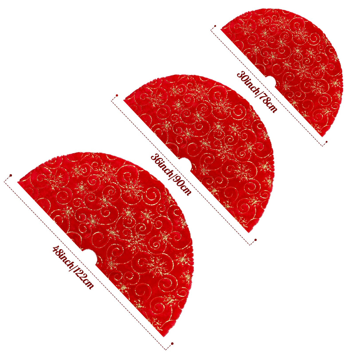 Amidaky Christmas Tree Skirt Red 30 inch Gold Christmas Tree Skirt Snowflakes Faux Fur for Xmas Holiday Home Party Amidaky