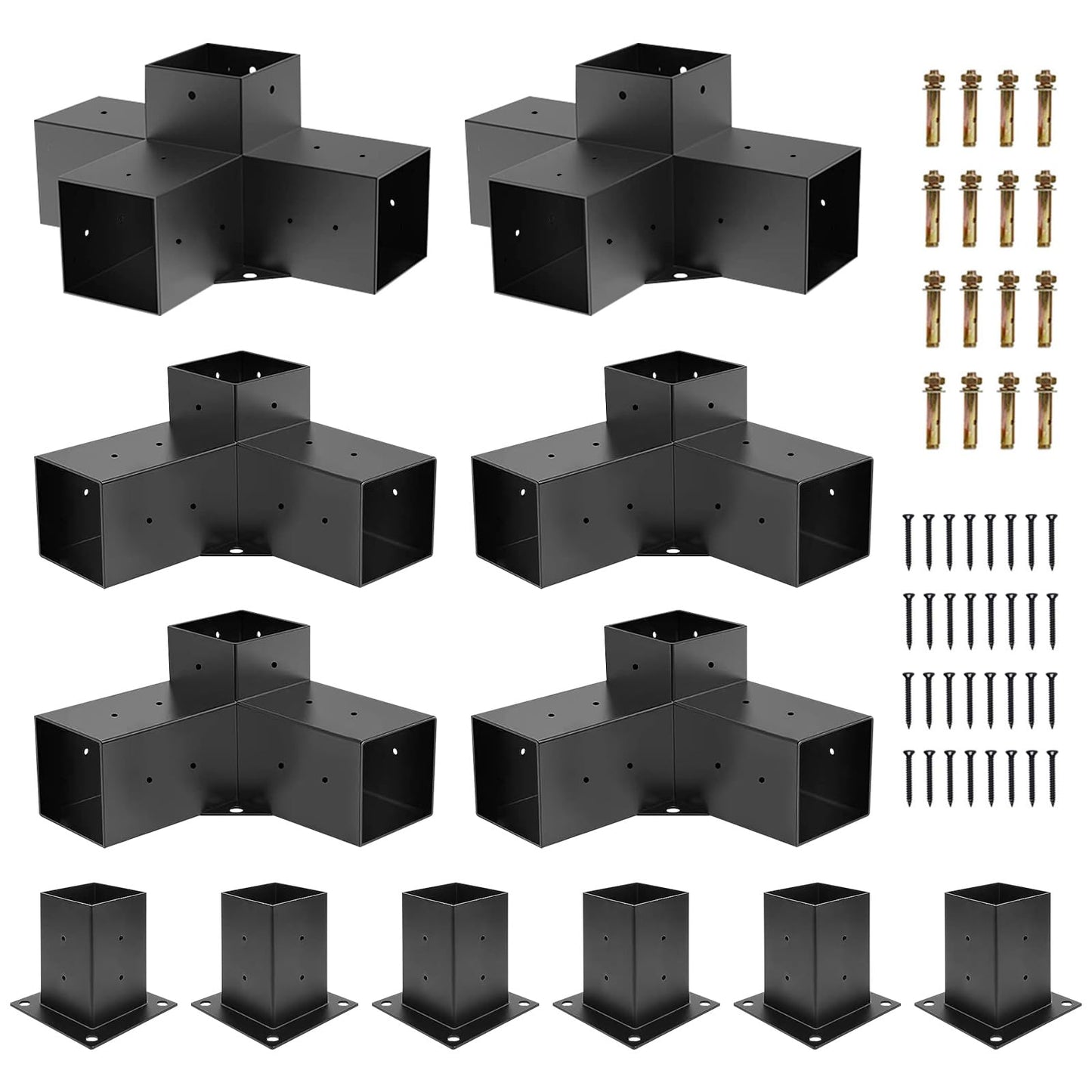 LITLANDSTAR Pergola Kit, Pergola Brackets 3-Way & 4-Way Right Angle Corner Bracket with Post Base Woodworks DIY Pergola Hardware Kit Elevated Wood Stand Kit 12 Pack with Screws for Gazebo 4”x - WoodArtSupply