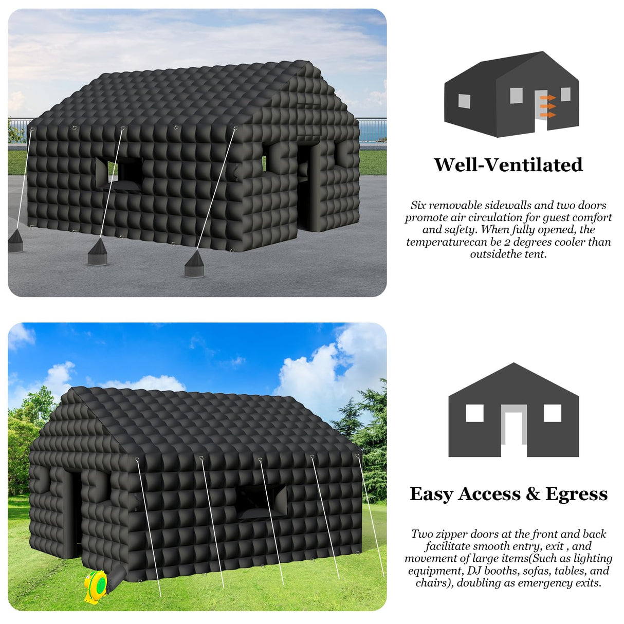 WUHUWOO Inflatable Nightclub 20x16.8x12 Ft, Large Black Inflatable Club Tent with 950w Blower and Logo Area, Inflatable Party Tent for Adults Birthday Backyard Wedding Rental (Black, 20x16.8x12 Ft) WUHUWOO